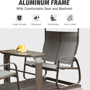 English Elm 4-Seat Retro Metal Glider Bench with Canopy, Aluminum Frame, Smooth Quiet Glide, Weatherproof Comfort W1859S00045