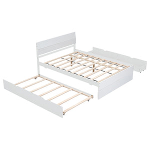 English Elm Modern Full Bed Frame with Twin Trundle and Dual Storage Drawers for Compact Rooms White W697S00027