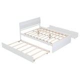 Hearth and Haven Modern Full Bed Frame with Twin Size Trundle and 2 Drawers For White High Gloss and Washed White Color W697S00027