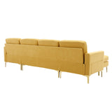 English Elm 110" L-Shape Convertible Sectional Sofa Couch With Movable Ottoman For Living Room, Apartment, Office, Yellow