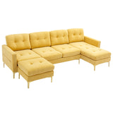 English Elm 110" L-Shape Convertible Sectional Sofa Couch With Movable Ottoman For Living Room, Apartment, Office, Yellow