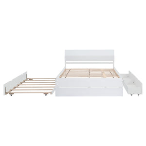 English Elm Modern Full Bed Frame with Twin Trundle and Dual Storage Drawers for Compact Rooms White W697S00027
