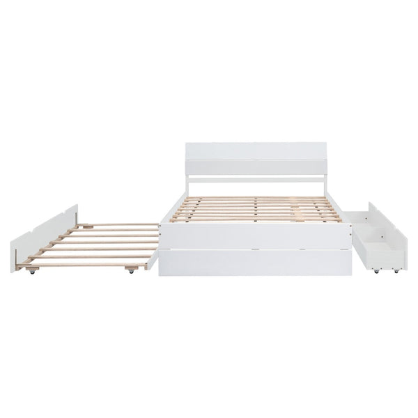 English Elm Modern Full Bed Frame with Twin Trundle and Dual Storage Drawers for Compact Rooms White W697S00027