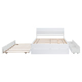 Hearth and Haven Modern Full Bed Frame with Twin Size Trundle and 2 Drawers For White High Gloss and Washed White Color W697S00027