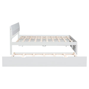 English Elm Modern Full Bed Frame with Twin Trundle and Dual Storage Drawers for Compact Rooms White W697S00027