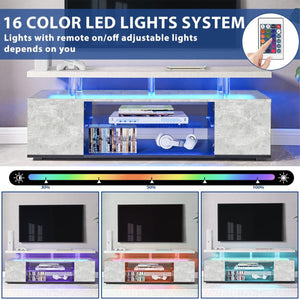 English Elm TV Sleek gaming TV stand for 70 inch with LED lighting, cable management, ample storage and shelves Gray 68 L x 20.07 W x 6.5 H W2178P149212