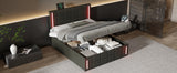 English Elm Full Size Upholstered Bed With Led Lights,Hydraulic Storage System and Usb Charging Station,Black