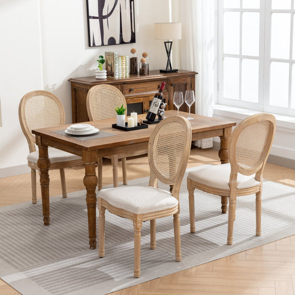 English Elm A&A French Style Solid Wood Dining Chair with Rattan Back & High-Density Foam Cushion for Comfort and Durability W1143141068 W1143141068