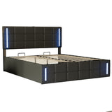 English Elm Full Size Upholstered Bed With Led Lights,Hydraulic Storage System and Usb Charging Station,Black