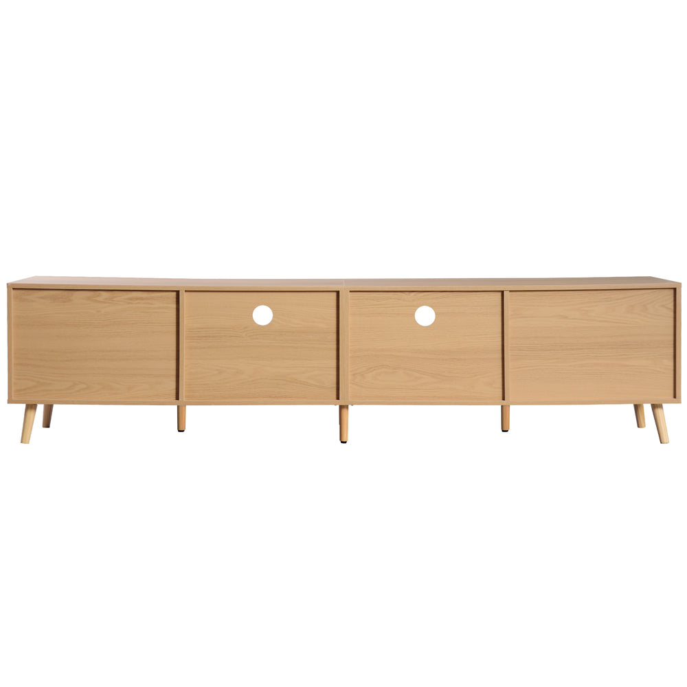 English Elm Rattan Modern Farmhouse TV Stand for TVs up to 85" — Rattan Media Console with Cable Management, Solid Wood Feet and Multi-Functional Storage WF316678AAP