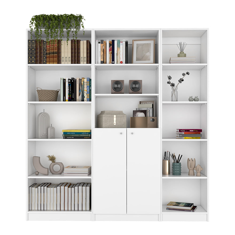 English Elm Platte 3 Piece Living Room Set with 3 Bookcases — White Engineered Wood, Versatile Storage & Sleek Design B092S00227