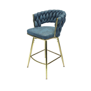 English Elm 26" Suede Woven Bar Chair Set of 2 - Blue Technical Leather 360° Swivel, Gold Legs, Counter Height Comfort W2189132047