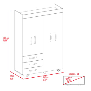 English Elm Mobile Armoire Velvet Black - 68" Engineered Wood Wardrobe with 3 Drawers, 2 Cabinets & Shelves B092S00209