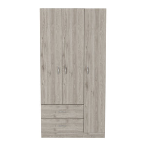 English Elm Three Door Armoire Clark Light Gray — 70.8" Tall Engineered Wood Wardrobe with Rod, Drawers & Shelves B092S00203