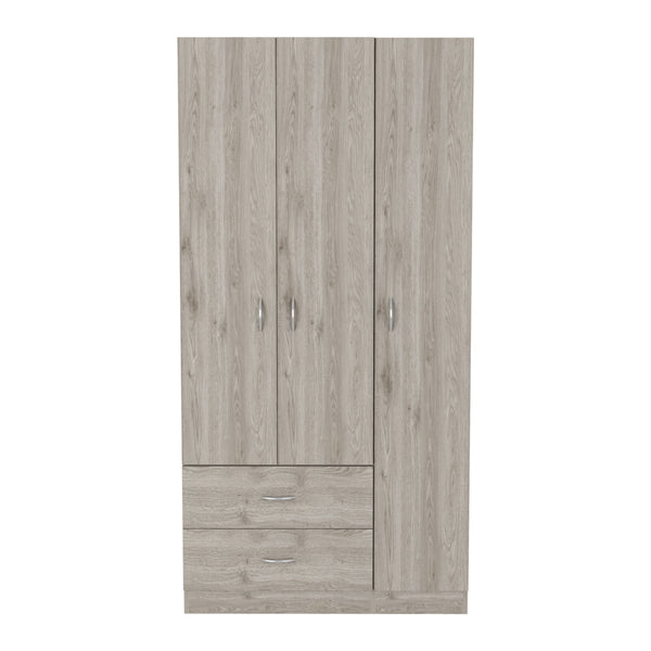 English Elm Three Door Armoire Clark Light Gray — 70.8" Tall Engineered Wood Wardrobe with Rod, Drawers & Shelves B092S00203