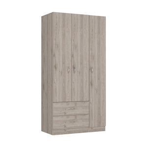 English Elm Three Door Armoire Clark Light Gray — 70.8" Tall Engineered Wood Wardrobe with Rod, Drawers & Shelves B092S00203