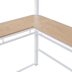 English Elm Twin Metal Loft Bed with L-Shaped Desk, 3-Tier Shelving, Sturdy Ladder & Space-Saving Design White SF000079AAK