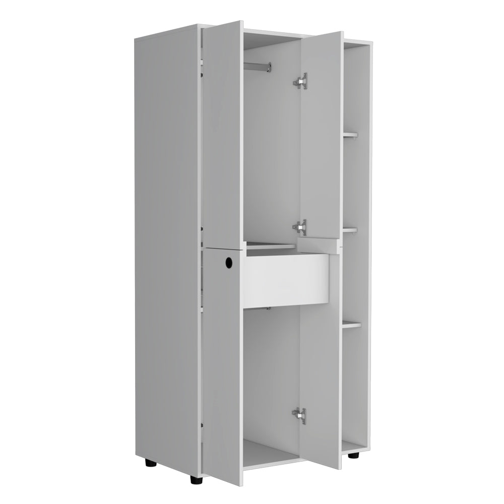 English Elm Armoire Boise White Bedroom Wardrobe with 2 Metal Rods, 3 Shelves & Spacious Drawer — Durable Engineered Wood B092S00240
