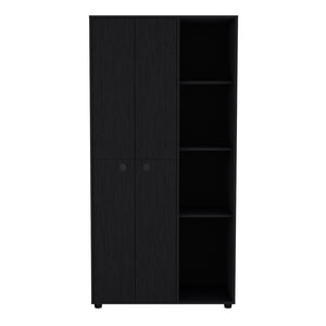 English Elm Armoire Boise Black engineered wood wardrobe with 2 metal rods, 3 shelves & roomy drawer for bedrooms B092S00241