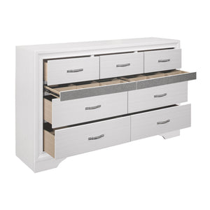 English Elm Modern Luster 7-Drawer Dresser White Glitter Jewelry Drawer Felt-Lined Hidden Storage, Chic Finish Silver+White 66.25 L x 20 W x 43.25 H B011P149827