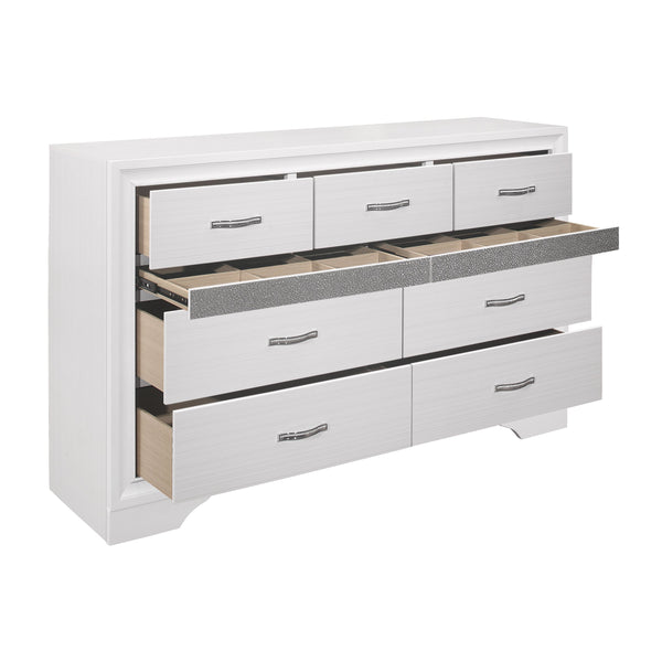 English Elm Modern Luster 7-Drawer Dresser White Glitter Jewelry Drawer Felt-Lined Hidden Storage, Chic Finish Silver+White 66.25 L x 20 W x 43.25 H B011P149827