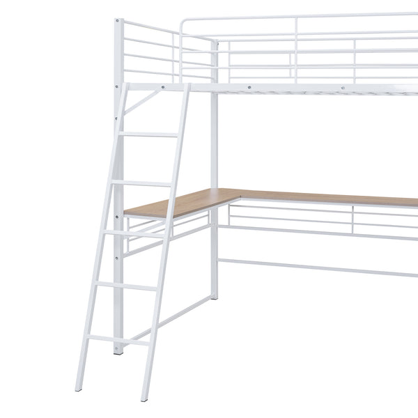 English Elm Full Metal Loft Bed with L-Shaped Desk, 3-Tier Shelving, Sturdy Ladder & Space-Saving Design for Teens and Adults White SF000080AAK