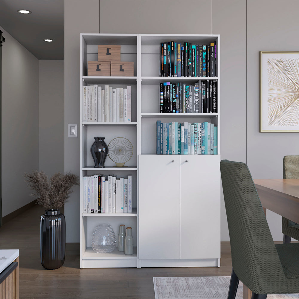 English Elm Cedar Engineered Wood 2-Piece Living Room Set with Dual Bookcases White, Space-Saving Stylish Storage B092S00223