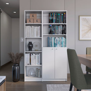 English Elm Cedar Engineered Wood 2-Piece Living Room Set with Dual Bookcases White, Space-Saving Stylish Storage B092S00223