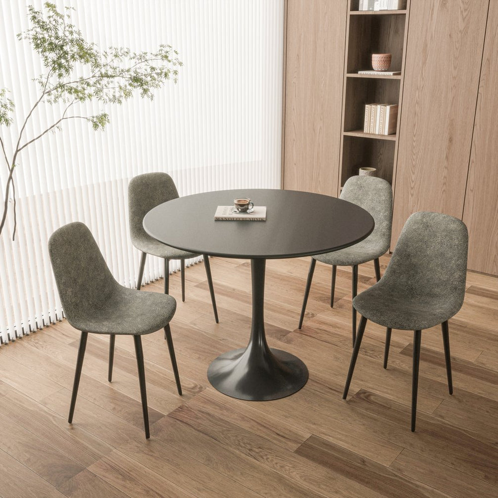 English Elm 31.5" Round Dining Table Set For 4 - Modern Space-Saving Design With Suede Chairs & Metal Legs W2189S00736