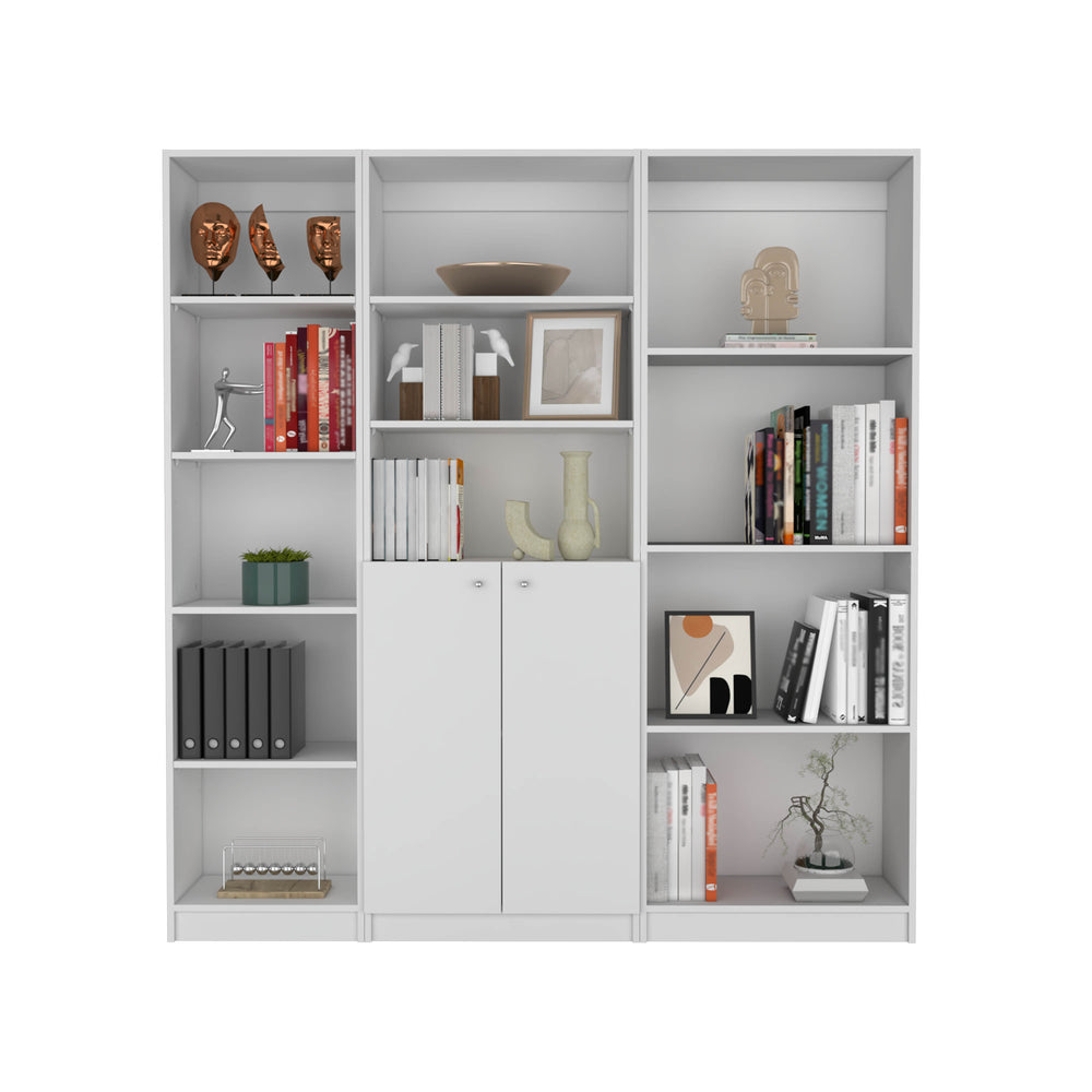English Elm Simla 3 Piece Living Room Set with 3 Bookcases in White — Durable Engineered Wood, Dust‑Proof Doors, Stylish Storage B092S00225