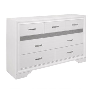 English Elm Modern Luster 7-Drawer Dresser White Glitter Jewelry Drawer Felt-Lined Hidden Storage, Chic Finish Silver+White 66.25 L x 20 W x 43.25 H B011P149827