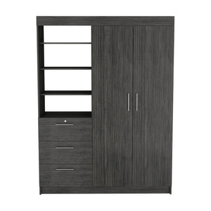 English Elm Armoire Rumanu Smokey Oak Gray Engineered Wood Wardrobe with Two Doors, 3 Drawers & 4 Shelves, Durable Storage Solution for Bedroom or Any Room B092S00216