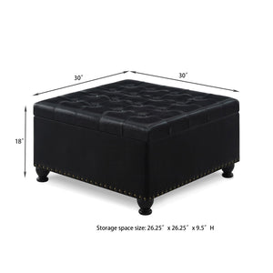 English Elm Large Tufted Faux Leather Storage Ottoman with Brass Nail Trim and Spindle Legs W2186142958