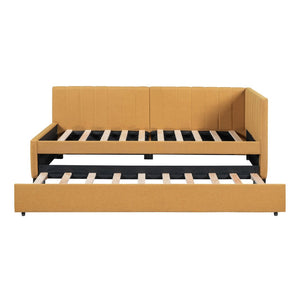 English Elm Upholstered Twin Daybed with Roll-out Trundle Linen Sofa Frame for Guest Rooms LP000171AAL