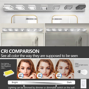 English Elm (same as W1340142519) Chrome 7-light Led Vanity Bar Acrylic Shades Bathroom Mirror Wall Fixture W1340P206808