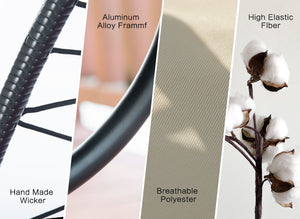 English Elm Egg Modern Rattan Hanging Swing Chair with Stand - Black PE Wicker, Light Blue Cushion, 350lb Load, Indoor Outdoor Relaxation W87437579