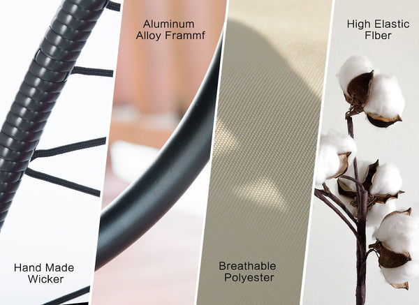 English Elm Egg Modern Rattan Hanging Swing Chair with Stand - Black PE Wicker, Light Blue Cushion, 350lb Load, Indoor Outdoor Relaxation W87437579