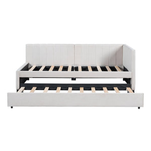 English Elm Upholstered Twin Daybed with Roll-out Trundle Linen Sofa Frame for Guest Rooms LP000171AAA