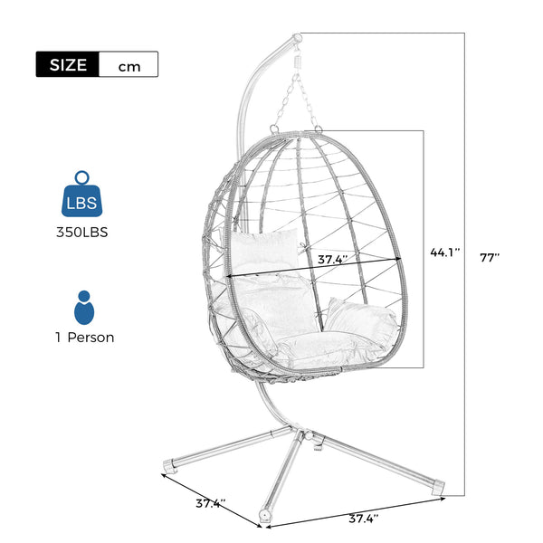 English Elm Egg Modern Rattan Hanging Swing Chair with Stand - All-Weather PE Wicker Egg Seat for Patio Comfort Navy Blue W87437581