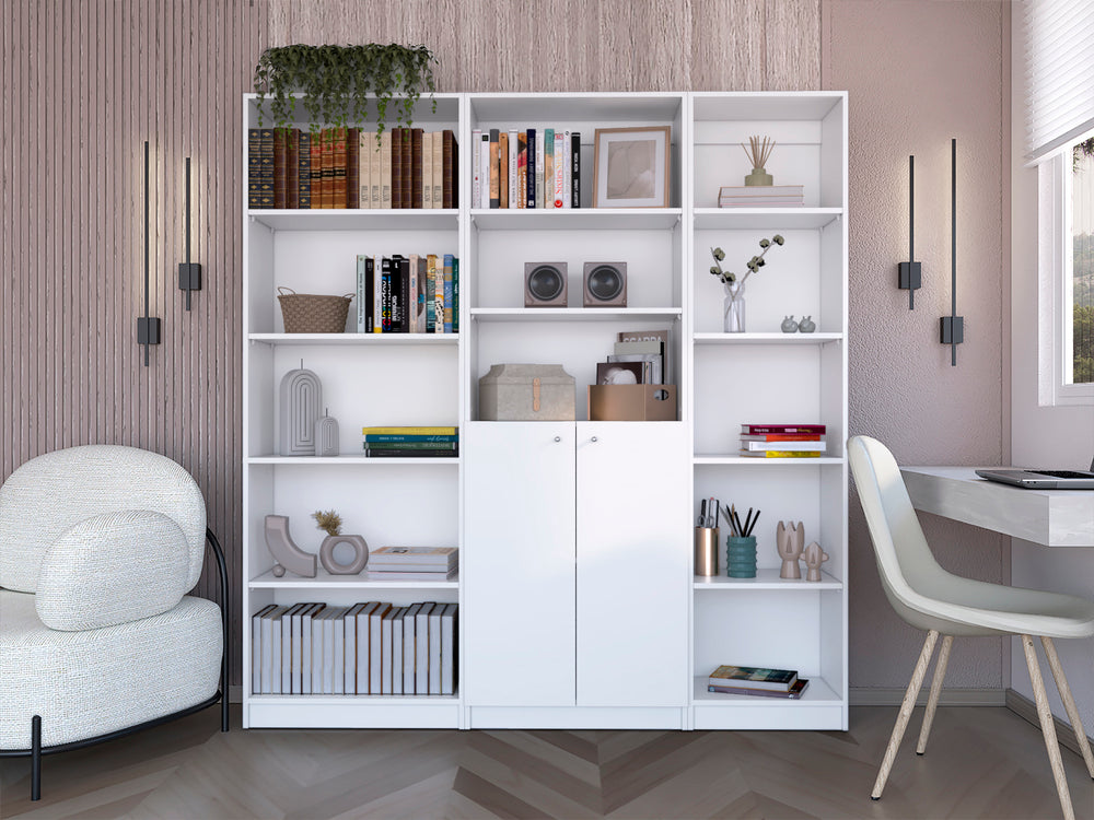 English Elm Platte 3 Piece Living Room Set with 3 Bookcases — White Engineered Wood, Versatile Storage & Sleek Design B092S00227
