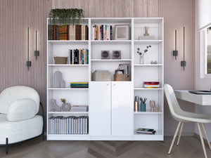 English Elm Platte 3 Piece Living Room Set with 3 Bookcases — White Engineered Wood, Versatile Storage & Sleek Design B092S00227