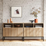 Hearth and Haven Storage Cabinet, Modern Rustic Industrial Buffet Sideboard, Accent Console Credenza, Fluted Panel Doors W295P149904