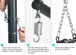 English Elm Egg Modern Rattan Hanging Swing Chair with Stand - Black PE Wicker, Light Blue Cushion, 350lb Load, Indoor Outdoor Relaxation W87437579