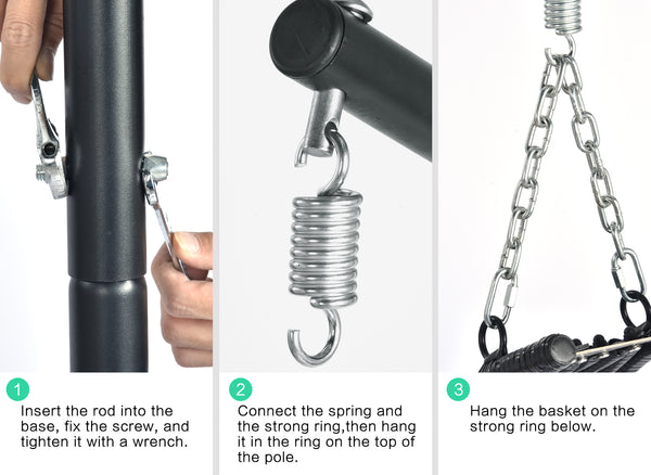 English Elm Egg Modern Rattan Hanging Swing Chair with Stand - Black PE Wicker, Light Blue Cushion, 350lb Load, Indoor Outdoor Relaxation W87437579