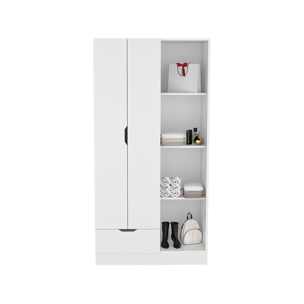English Elm Armoire Dover White — Spacious Engineered Wood Storage with Shelves, Double-Door Closet, Drawer, Versatile Design for Bedroom, Living Room or Office B092S00212