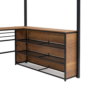 English Elm Full Metal Loft Bed with L-Shaped Desk, 3-Tier Shelving, Sturdy Ladder & Space-Saving Design for Teens and Adults Black SF000080AAB