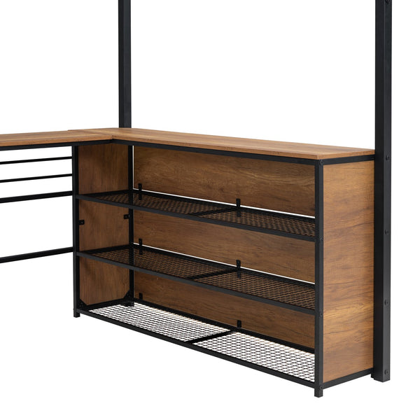 English Elm Full Metal Loft Bed with L-Shaped Desk, 3-Tier Shelving, Sturdy Ladder & Space-Saving Design for Teens and Adults Black SF000080AAB