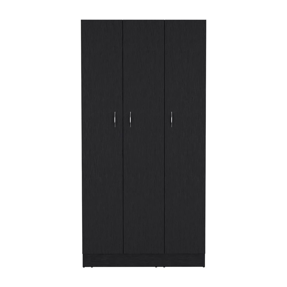 English Elm Wardrobe Erie Black with 3 Doors, 2 Drawers & Shelves — Engineered Wood, Hanging Rod, Durable Storage B092S00215