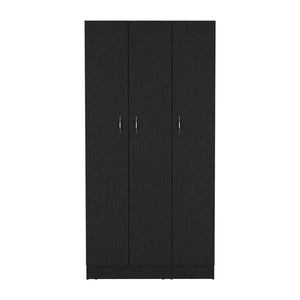 English Elm Wardrobe Erie Black with 3 Doors, 2 Drawers & Shelves — Engineered Wood, Hanging Rod, Durable Storage B092S00215