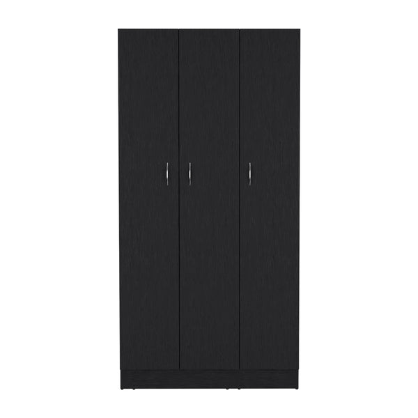 English Elm Wardrobe Erie Black with 3 Doors, 2 Drawers & Shelves — Engineered Wood, Hanging Rod, Durable Storage B092S00215